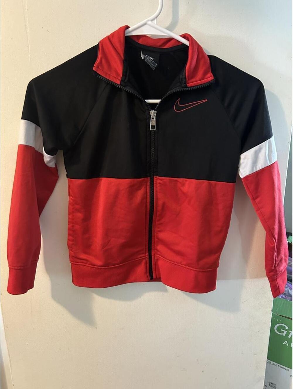 Nike red/black color-blocked zip-up jacket size 7Y